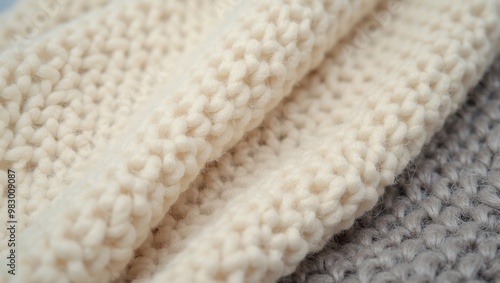 Soft wool texture in cream  gray tones with visible weave cozy  warm photo