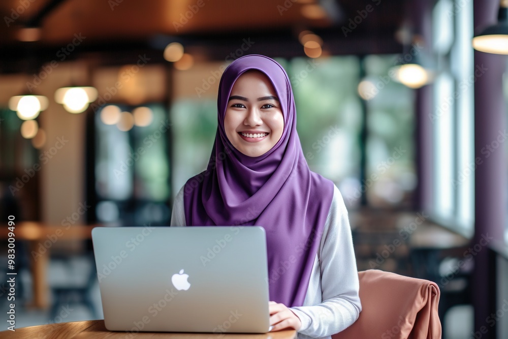 muslim woman student at library