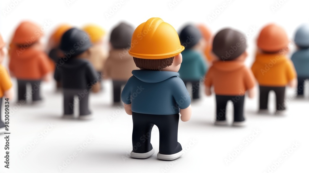 Construction Worker Toy Figurine in Crowd Scene
