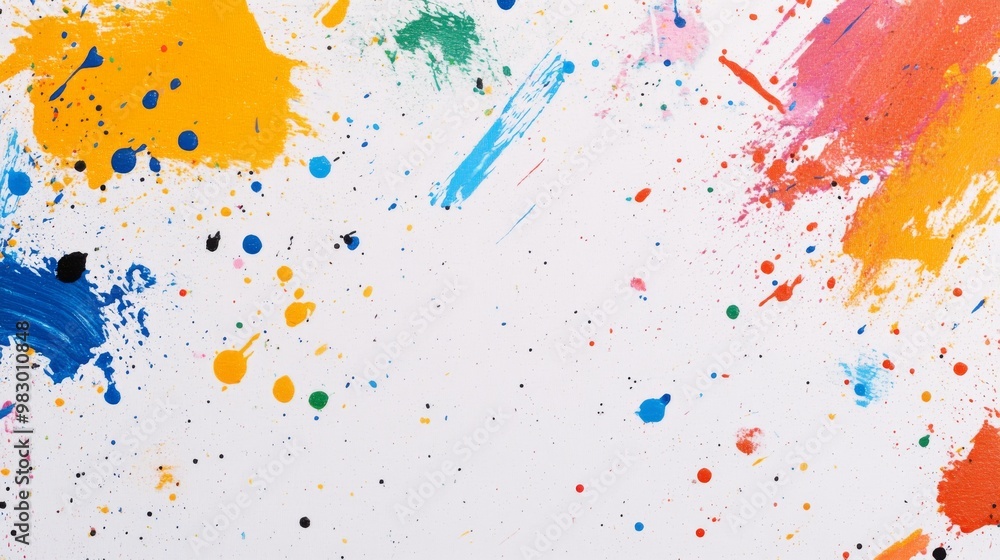 A white background with colorful paint splatters. A white background with colorful paint splatters.