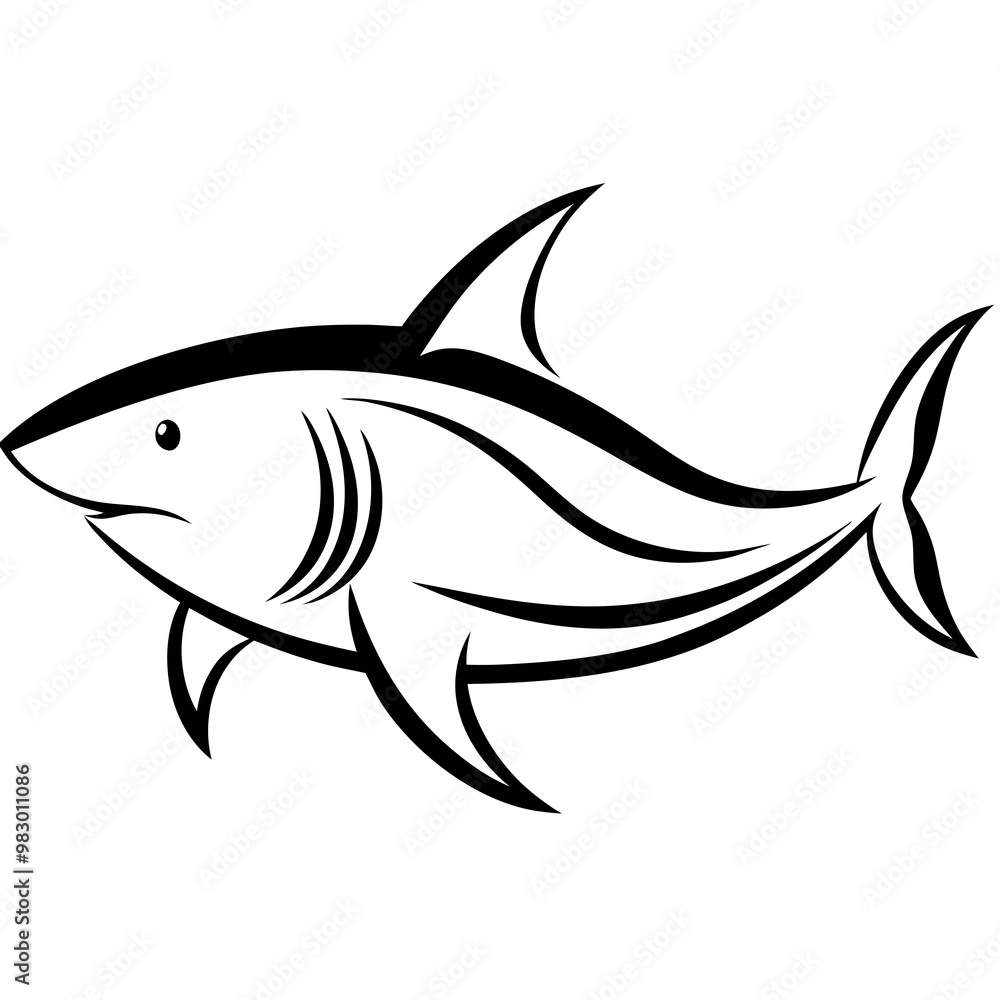 Stylized Black Shark Line Art on White Vector Stylized Black Shark Line Art on White Vector