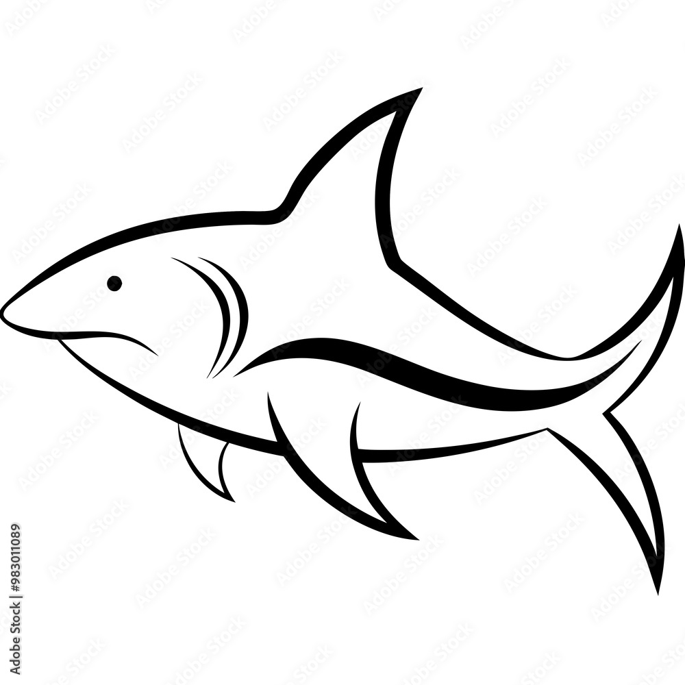 Stylized Black Shark Line Art on White Vector Stylized Black Shark Line Art on White Vector