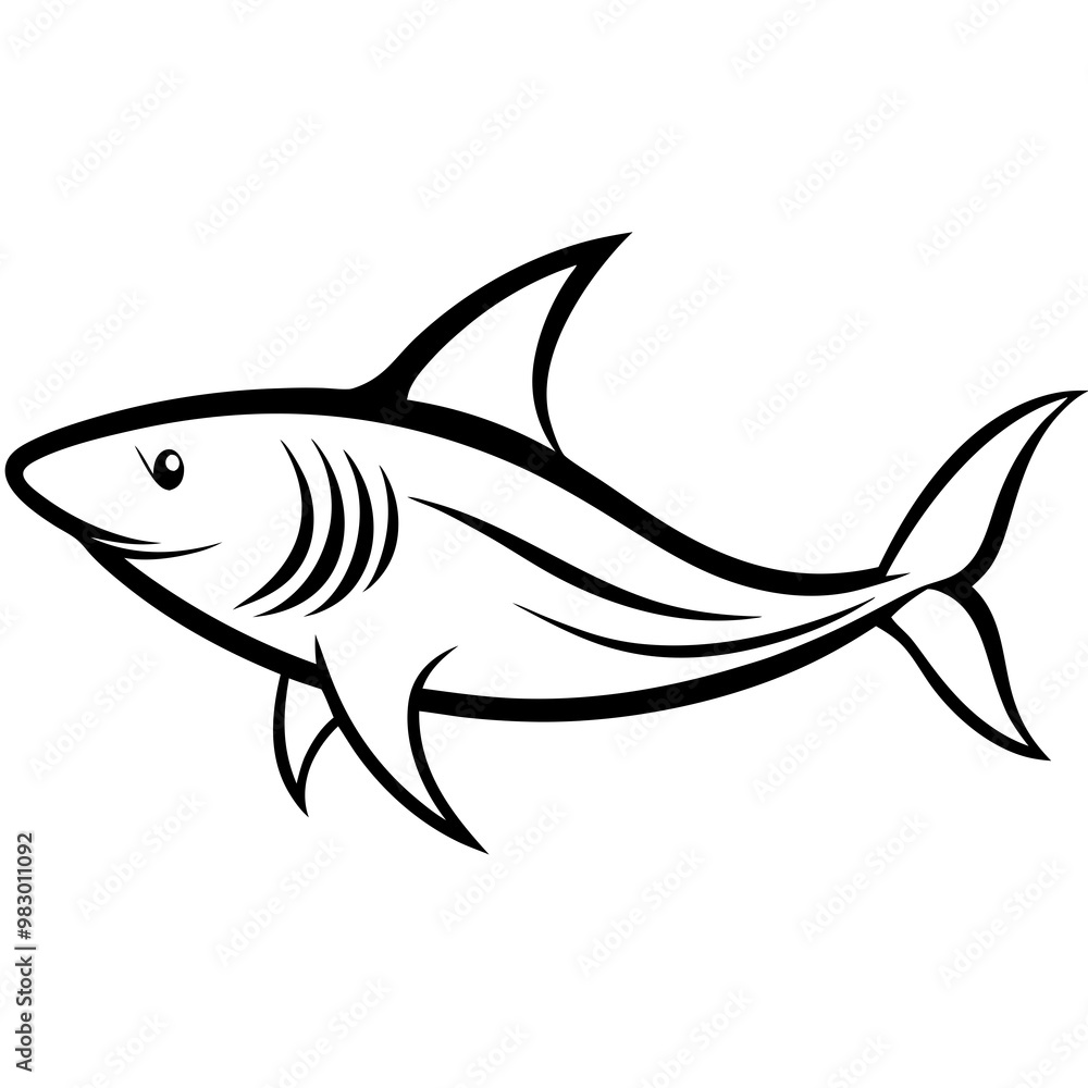 Stylized Black Shark Line Art on White Vector Stylized Black Shark Line Art on White Vector