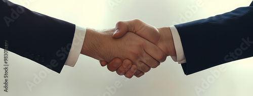 A professional handshake between two business people, symbolizing agreement and partnership in a corporate setting, perfect for business-related and corporate themes.