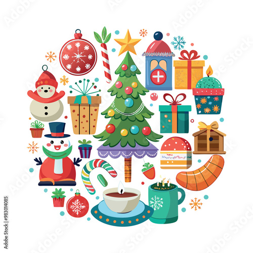 Set of Christmas ornament decoration vector art illustration on a white background