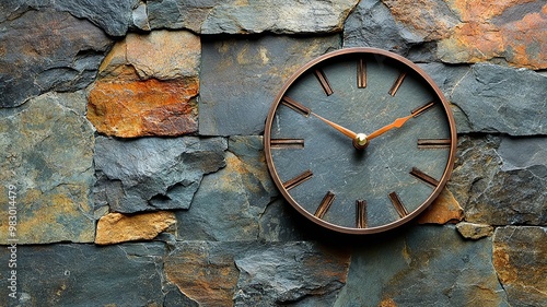 Wallpaper Mural Copper Clock on a Stone Wall Torontodigital.ca