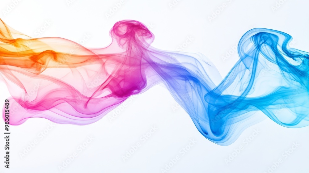 Colorful smoke swirls against a plain white backdrop.