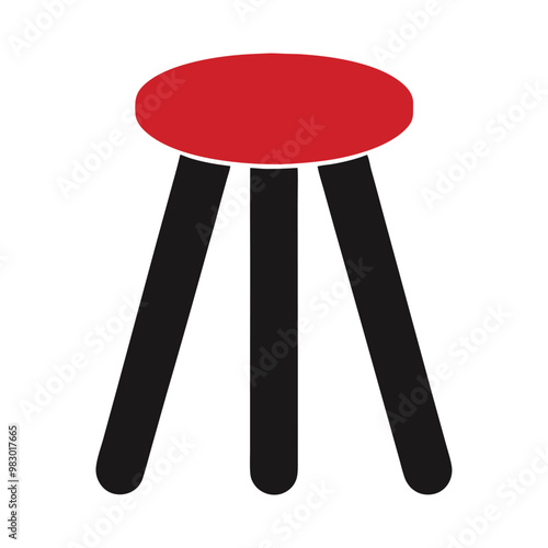 a flat stool with three legs, vector silhouette, isolated white background, 