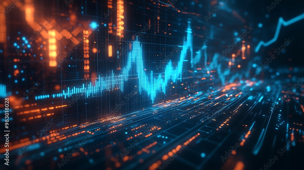 Futuristic Neon Data Visualization: Dynamic Financial Analytics and Technological Insights with Glowing Abstract Grid Patterns Futuristic Neon Data Visualization: Dynamic Financial Analytics and Technological Insights with Glowing Abstract Grid Patterns
