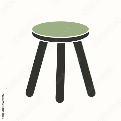 a flat stool with three legs, vector silhouette, isolated white background, 