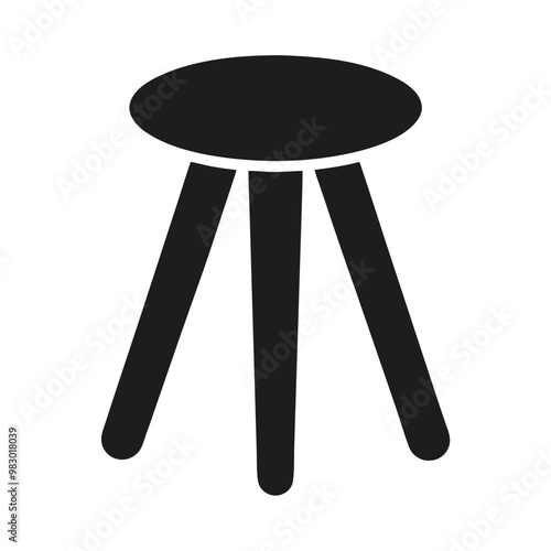 a flat stool with three legs, vector silhouette, isolated white background, 