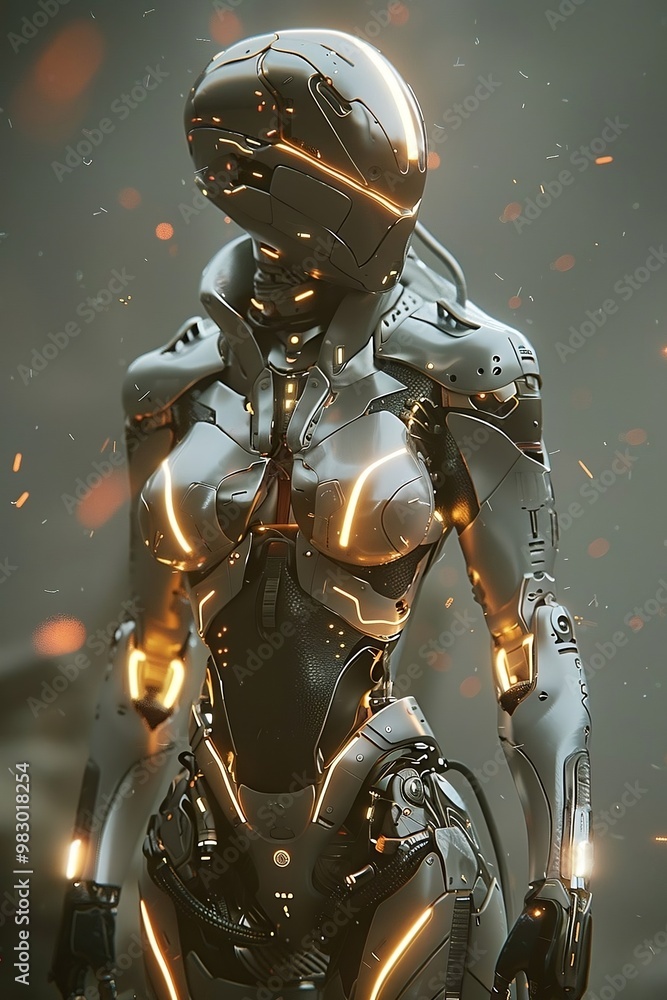 Naklejka premium female robot cyborg warrior