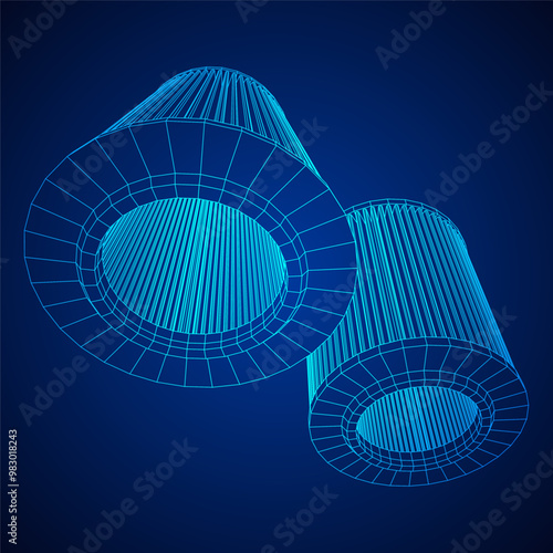 Car engine air filter. Auto spare part. Car care service maintenance. Wireframe low poly mesh vector illustration.