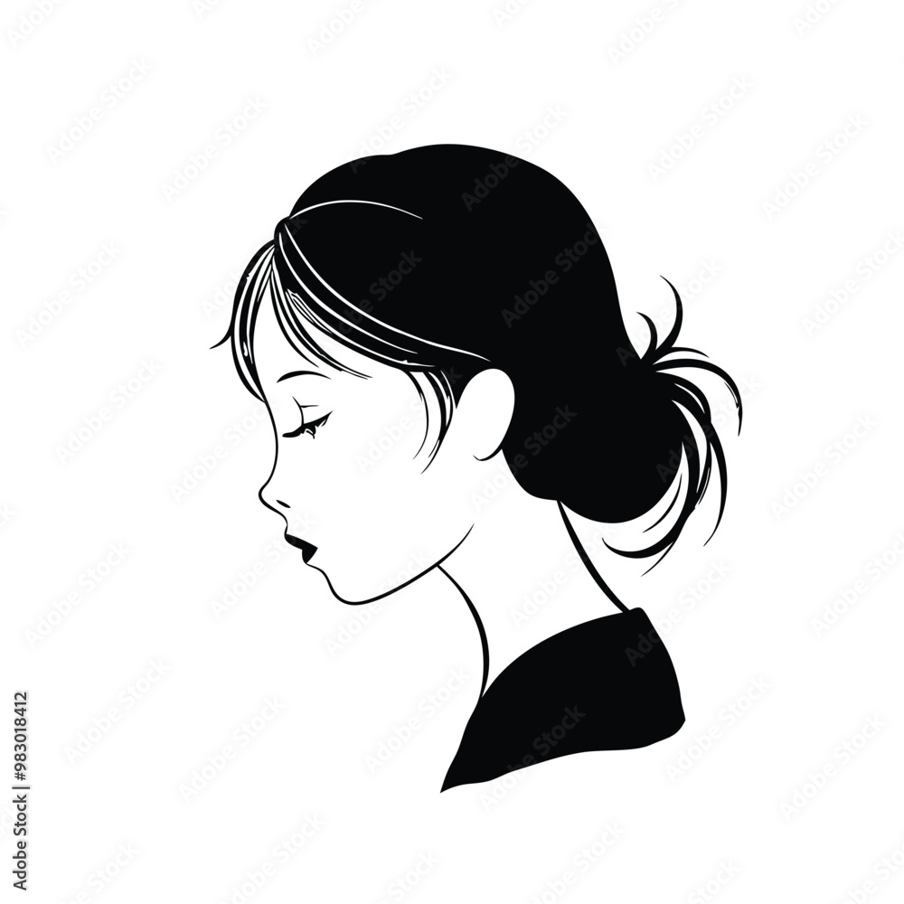 a Girl profile, Vector silhouette, on an isolated white background a Girl profile, Vector silhouette, on an isolated white background