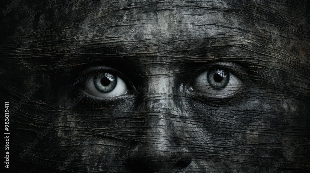 Obraz premium Scary wall background with sinister eyes, horror texture for background