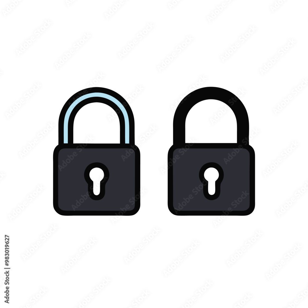 a Locked and unlocked lock icon, vector silhouette, isolated white background, a Locked and unlocked lock icon, vector silhouette, isolated white background,