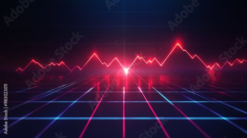 Futuristic Neon Data Visualization: Dynamic Financial Analytics and Technological Insights with Glowing Abstract Grid Patterns