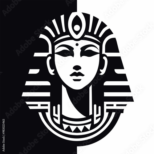 egypt god full-face silhouette isolated on black and white background