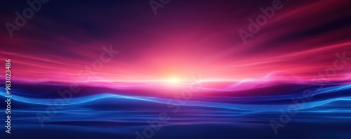 Vibrant sunset with pink and blue hues over a calm sea, creating a serene and dramatic atmosphere. photo