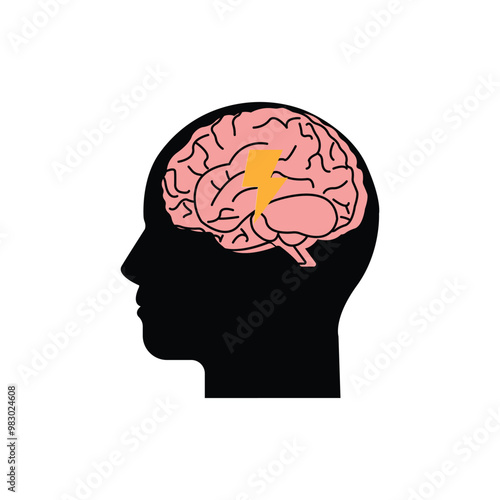 human profile icon with brain and thunder