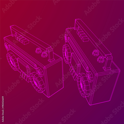 Retro Boombox outdated portable cassette tape recorder. Wireframe low poly mesh vector illustration.