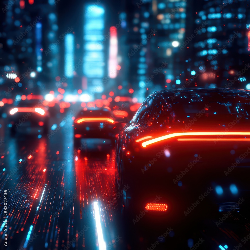 Urban night scene with glowing car lights in motion, creating a dynamic and futuristic atmosphere. Urban night scene with glowing car lights in motion, creating a dynamic and futuristic atmosphere.