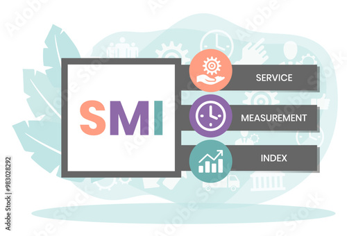 SMI - Service Measurement Index acronym, business concept. word lettering typography design illustration with line icons and ornaments. Internet web site promotion concept vector layout.