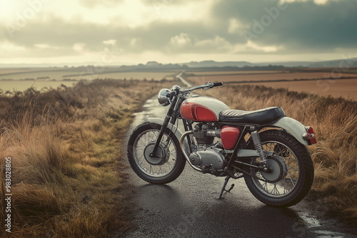 Classic motorcycle in country road. GenerativeAI