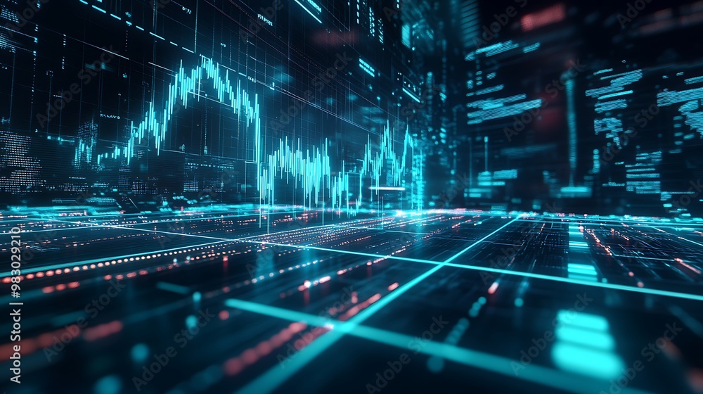 Vibrant Data Visualization: Financial and Technological Analytics with Neon Grid Highlights Vibrant Data Visualization: Financial and Technological Analytics with Neon Grid Highlights