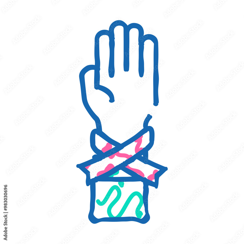 Obraz premium hand with ribbon symbol aids hiv doodle icon sketch vector. hand with ribbon symbol aids hiv sign. isolated symbol illustration