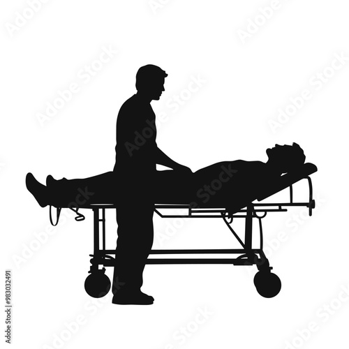 vector silhouette of a person lying on a gurney on a white background .Generative AI