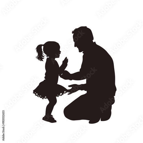 vector silhouette father with daughter on white background .Generative AI
