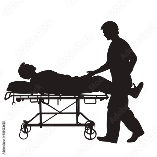 vector silhouette of a person lying on a gurney on a white background .Generative AI