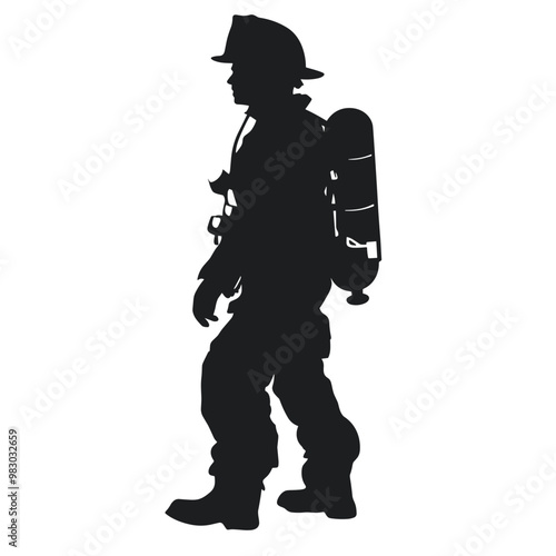 vector silhouette of a firefighter on a white background .Generative AI