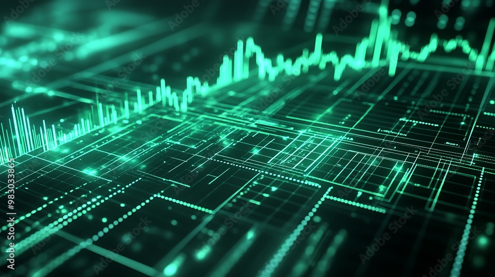 Vibrant Data Visualization: Financial and Technological Analytics with Neon Grid Highlights Vibrant Data Visualization: Financial and Technological Analytics with Neon Grid Highlights