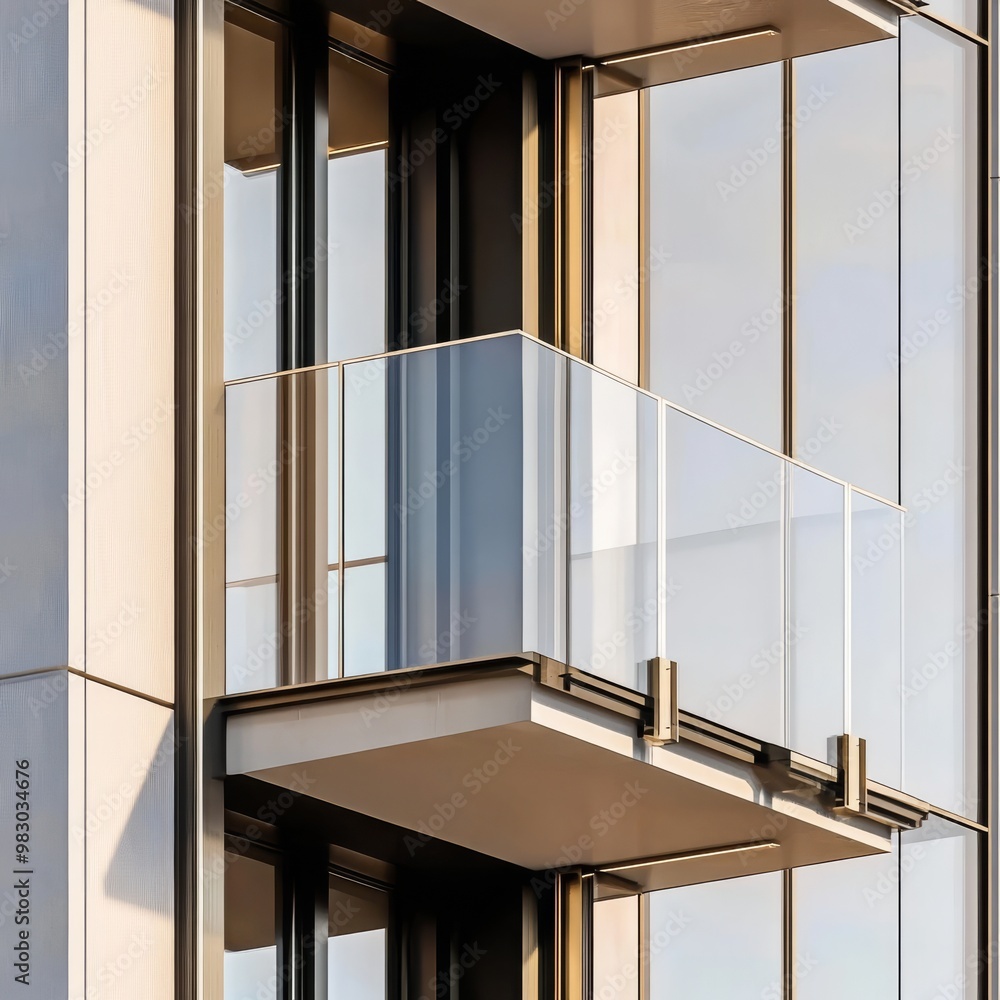 Fototapeta premium A close-up of a modern balcony with glass railings and a sleek design.