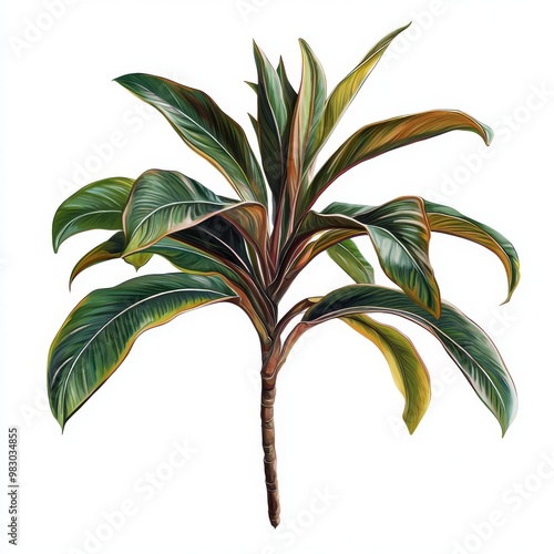 Close-up of a lush green tropical plant with long, narrow leaves. photo