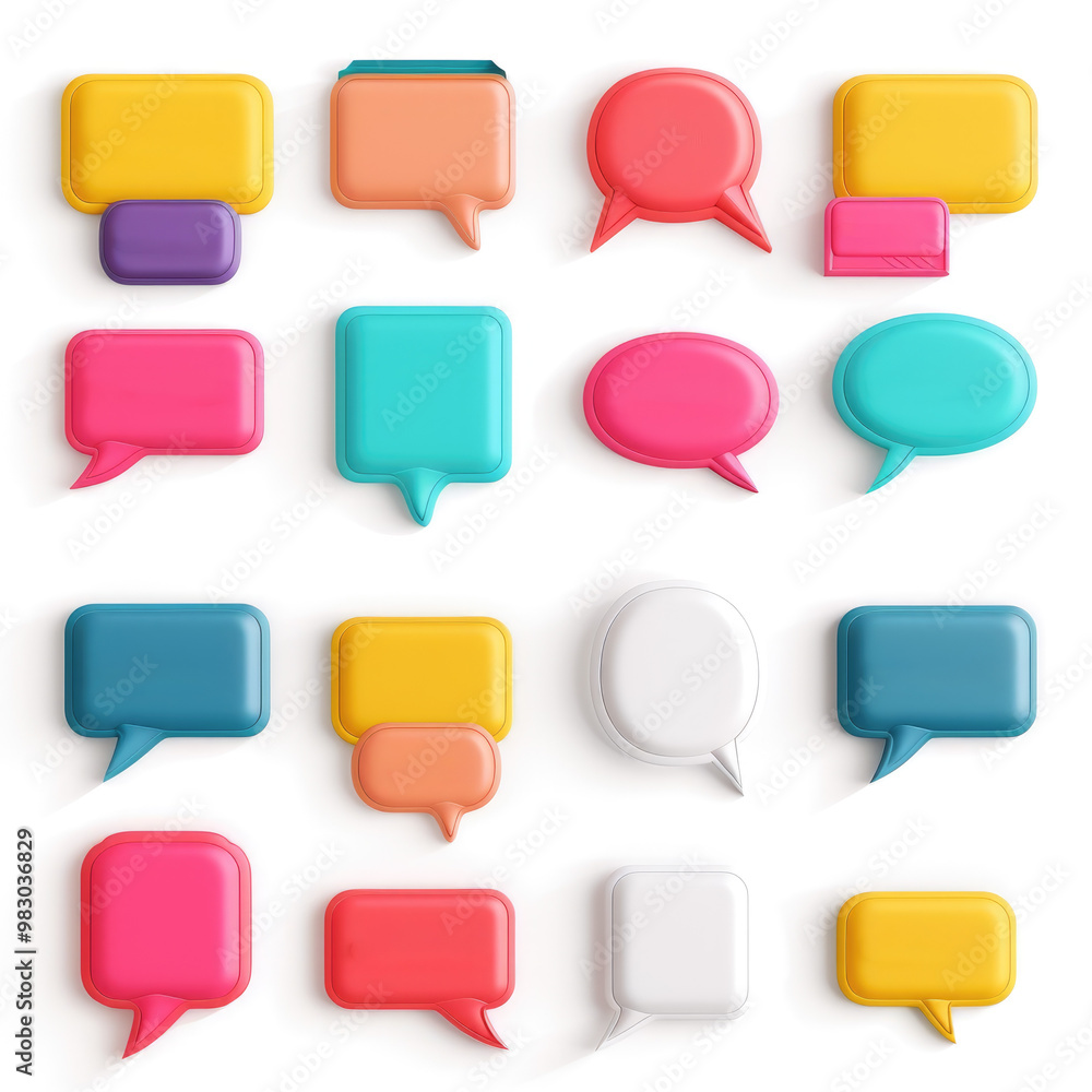 Colorful Speech Bubble Icons in a Grid Pattern on White Background Colorful Speech Bubble Icons in a Grid Pattern on White Background