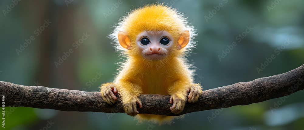 A Cute Baby Yellow Monkey Sitting on a Tree Branch in a Lush Green Forest, Playfully Observing Its Surroundings, Evoking a Sense of Innocence and Nature's Charm
A Cute Baby Yellow Monkey Sitting on a Tree Branch in a Lush Green Forest, Playfully Observing Its Surroundings, Evoking a Sense of Innocence and Nature's Charm