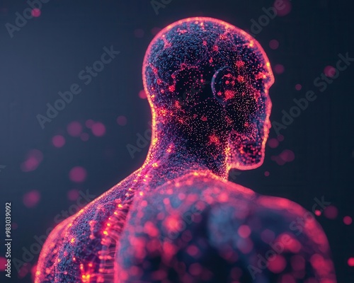 Human immune system visualized with digital algorithms enhancing biological interactions, computational biology, AI-driven immunology research photo