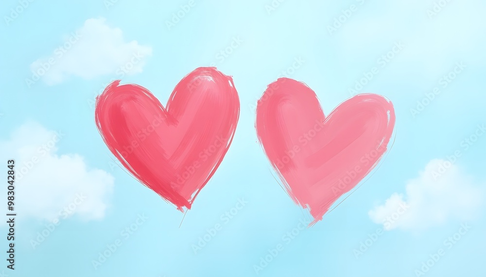 Hand-painted hearts on the background of the sky
Hand-painted hearts on the background of the sky