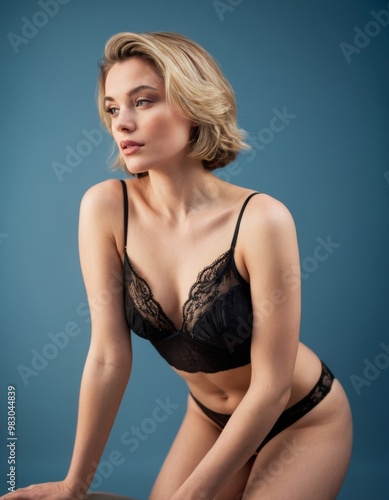 Wallpaper Mural Elegant Woman in Black Lace Lingerie Torontodigital.ca