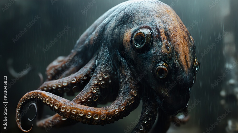 Close-up of a Wet Octopus in the Rain Close-up of a Wet Octopus in the Rain