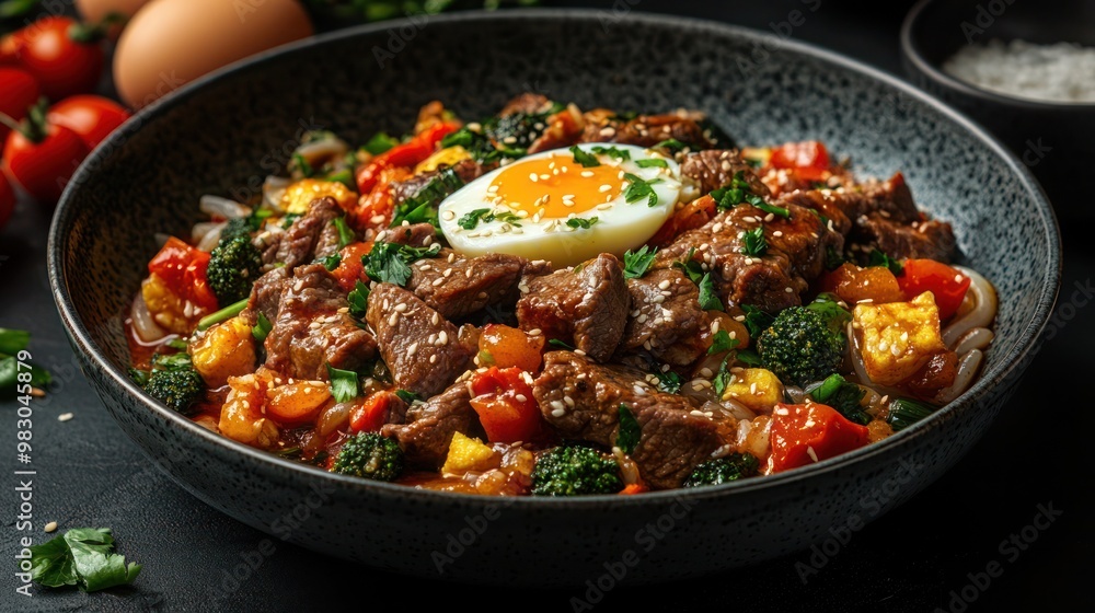 Stir fry chow mien noodles with pork and vegetable, Asian stir fry noodle dish with copy. Stir fry chow mien noodles with pork and vegetable, Asian stir fry noodle dish with copy.
