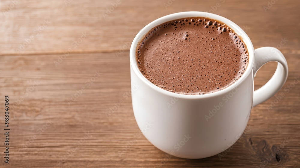 A steaming cup of rich hot chocolate on a wooden table, perfect for a cozy moment or a winter day. A steaming cup of rich hot chocolate on a wooden table, perfect for a cozy moment or a winter day.