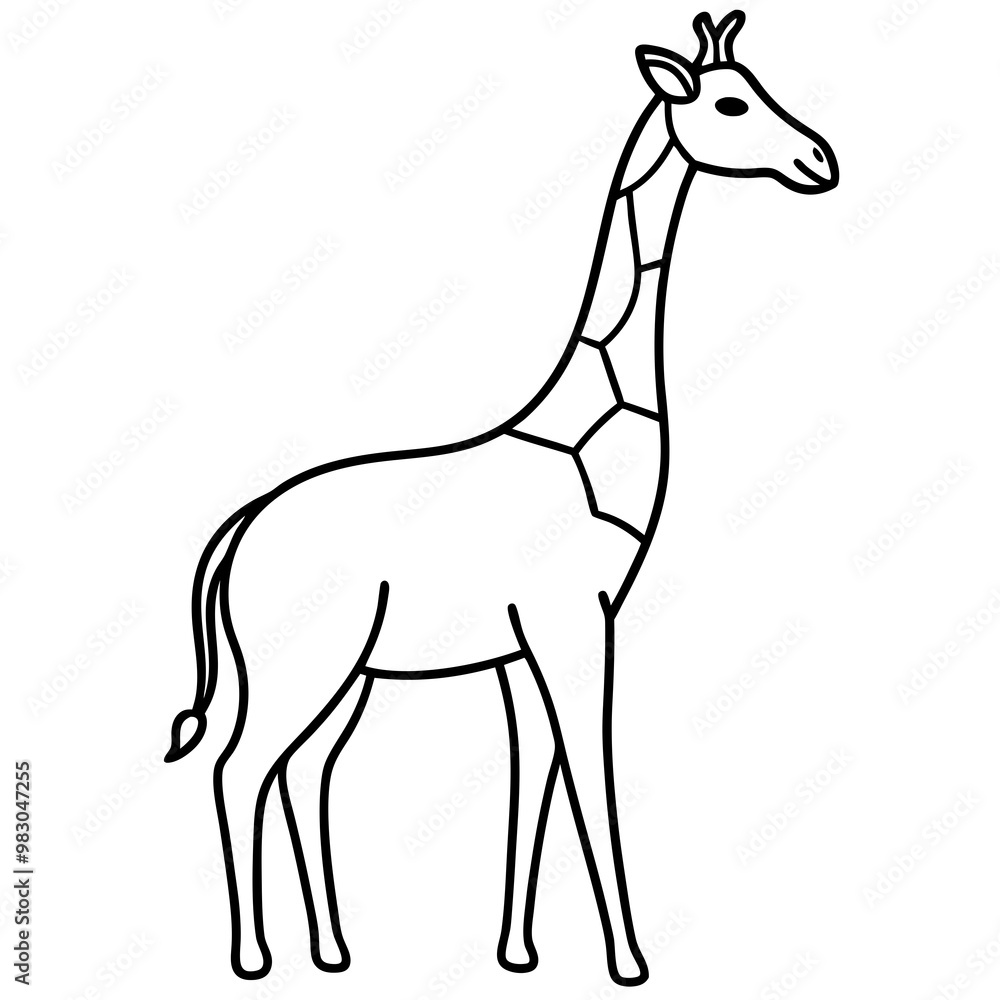 Minimalist Giraffe Outline with Extended Neck on White Minimalist Giraffe Outline with Extended Neck on White