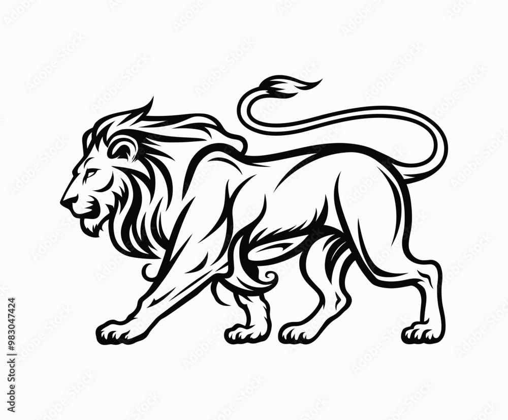 Wild majestic lion silhouette EPS vector file animal illustration template on a white background