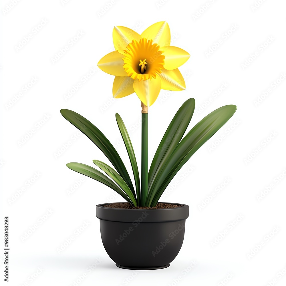 Vibrant yellow daffodil blooms in a black pot, showcasing its spring beauty. Vibrant yellow daffodil blooms in a black pot, showcasing its spring beauty.