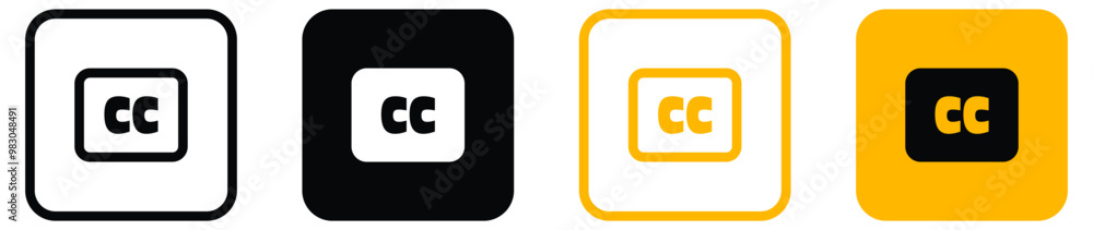 Closed captioning icon symbol. displaying text on video screen for broadcast and television, CC icon sign. Closed captioning icon symbol. displaying text on video screen for broadcast and television, CC icon sign.
