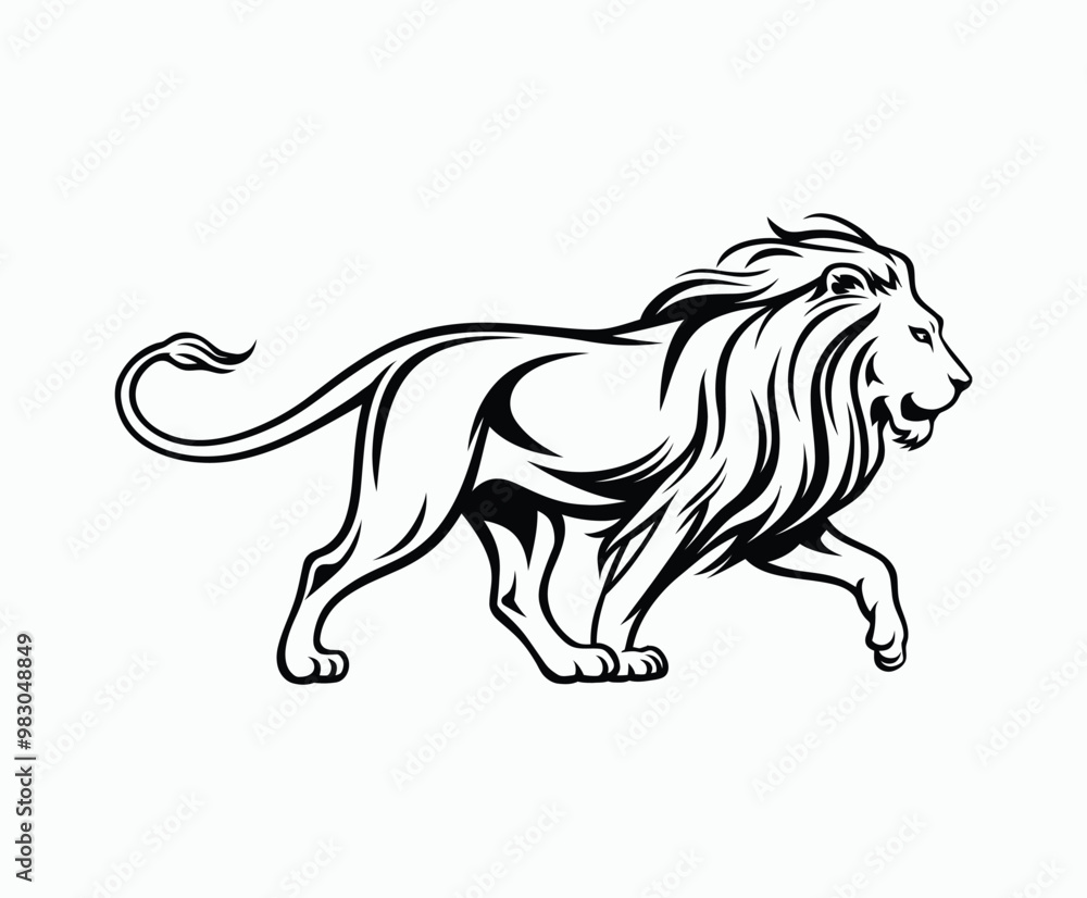 Obraz premium Wild majestic lion silhouette EPS vector file animal illustration template on a white background